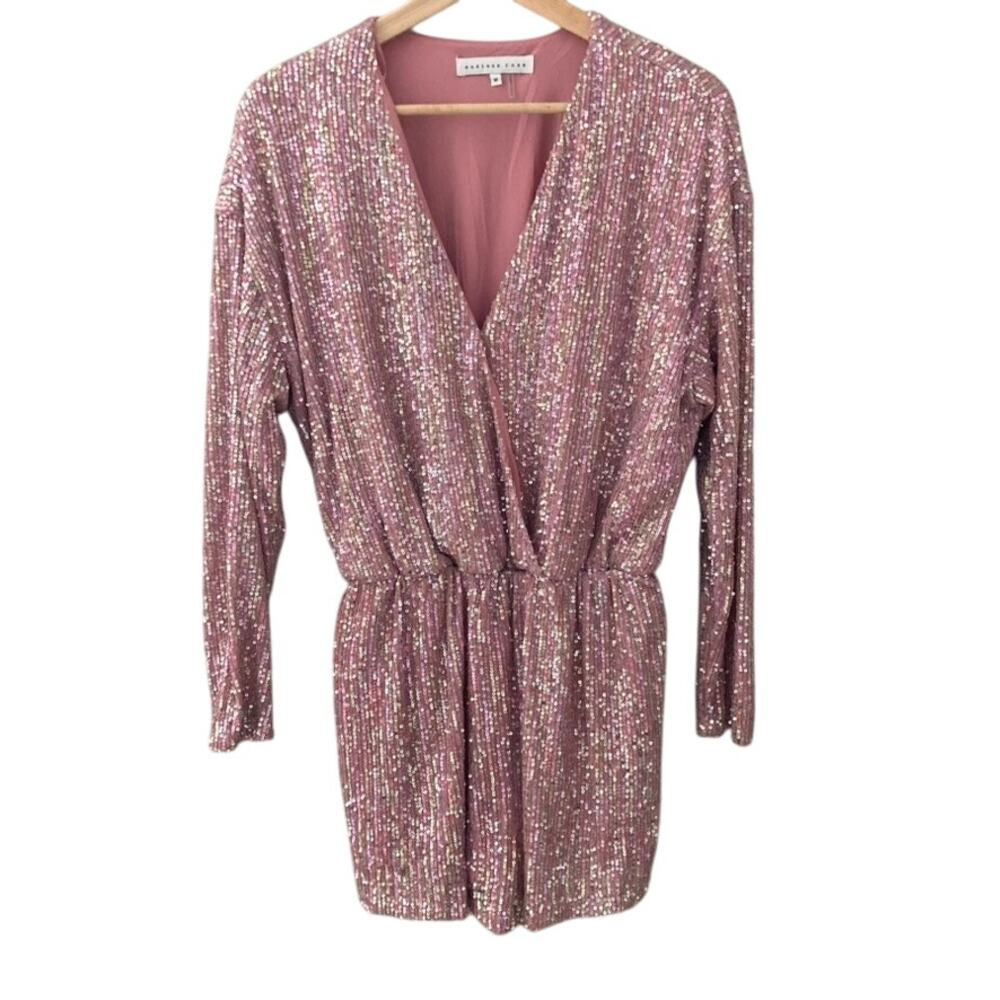 Endless Rose Front Wrap Sequin Romper - Pink - Medium